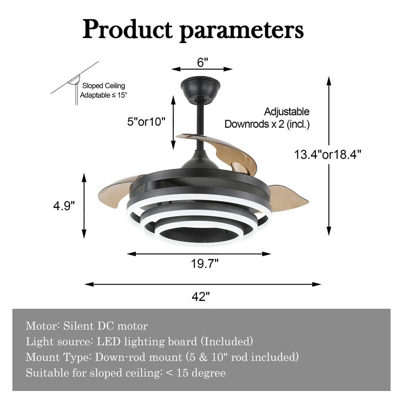 Oaks Aura 42in. LED DIY Shape Modern Ring Ceiling Fan With Lights, 6-Speed Latest DC Motor Remote Control Rose Ceiling Fan
