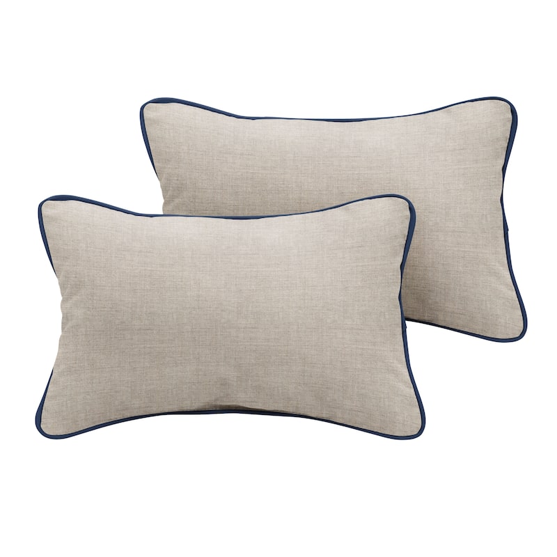 Sunbrella Cast Silver/ Canvas Navy Corded Indoor/ Outdoor Pillow Set - 12 in x 24 in