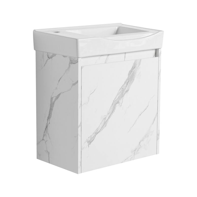 20" Wall-Mounted Bathroom Vanity with Ceramic Sink, Storage Cabinet with Door, Engineered Wood Base