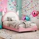preview thumbnail 1 of 2, Cute Twin Size Upholstered Bed with Unicorn Shape Headboard, Platform Bed with Headboard and Footboard