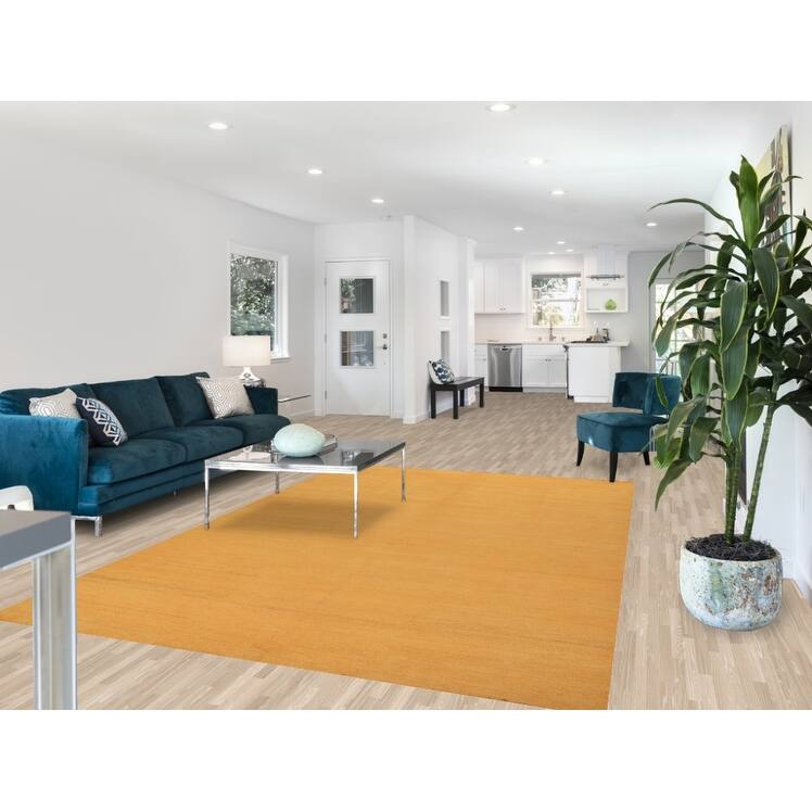 Modern Yellow Gabbeh Area Rug Hand-Knotted Wool Carpet - 6'6" x 9'9"