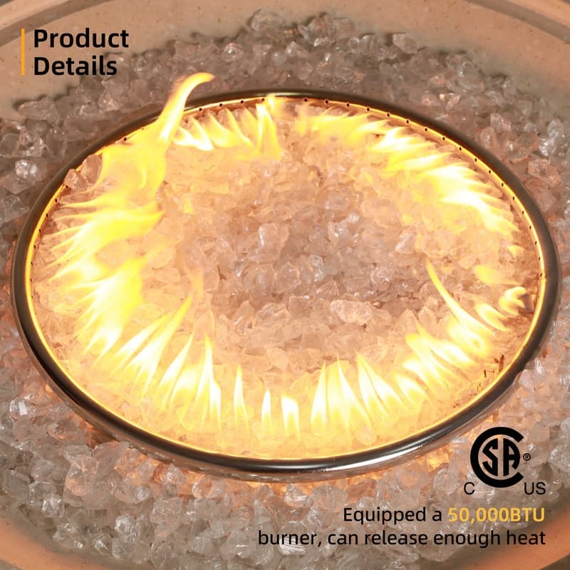 Patio Watcher 42in. Outdoor Round Magnesium Oxide Fire Pit Table with Gas Tank Cover and Wind Guard