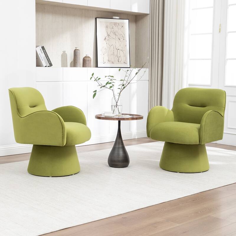 SEYNAR Modern Glam Velvet 360 Degree Swivel Armchair Set of 2 - Green