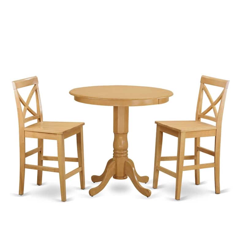 HomeStock 3-Pc Natural Oak Finish Solid Wood Top - Dining Room Set - Seats 4