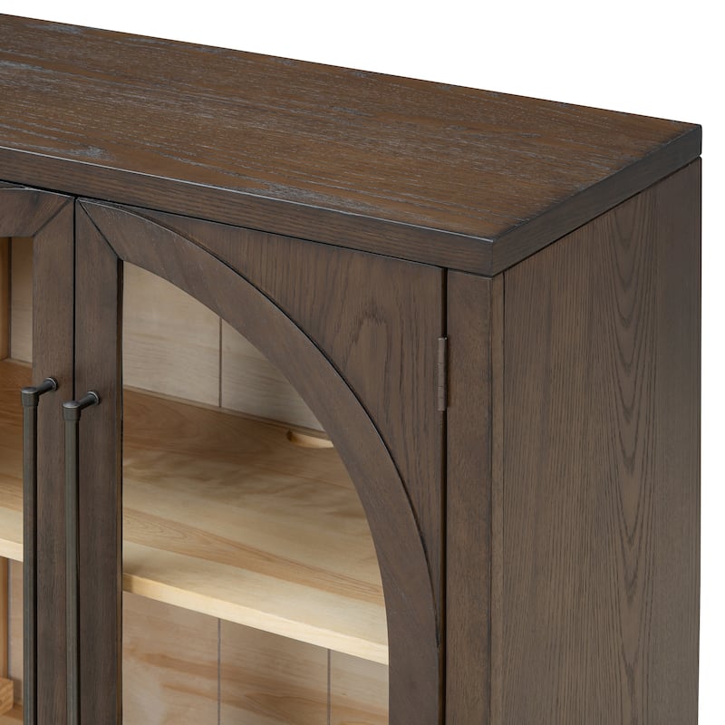 4-Door Large Storage Sideboard Buffet Cabinet with Glass Doors, Arched Cabinet with Adjustable Shelves
