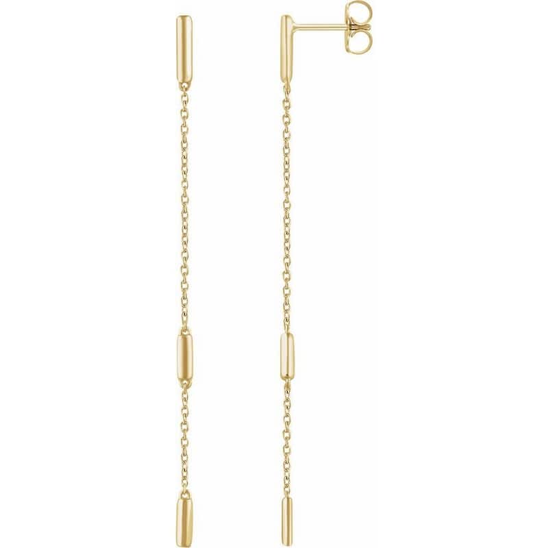 Curata 14k Yellow Gold Polished Bar Chain Earrings 68.3x2.1 mm