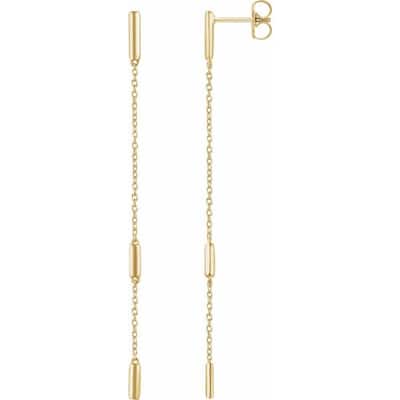 Curata 14k Yellow Gold Polished Bar Chain Earrings 68.3x2.1 mm
