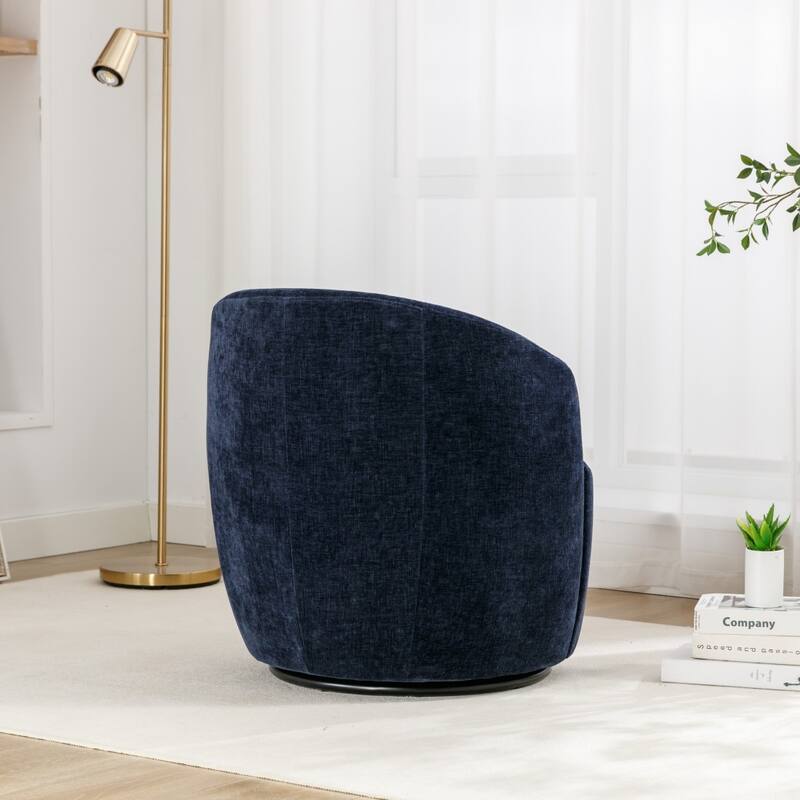 Chenille Fabric Swivel Accent Barrel Armchair with Coating Metal Ring