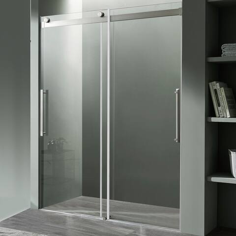Stellar 60 in. x 76 in. Frameless Sliding Shower Door in Brushed Nickel