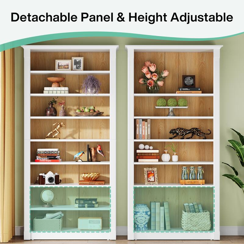 70.9-Inch Tall Bookcase, Modern 8-Tier Bookshelf with Adjustable Shelves, Freestanding Display Shelf, White