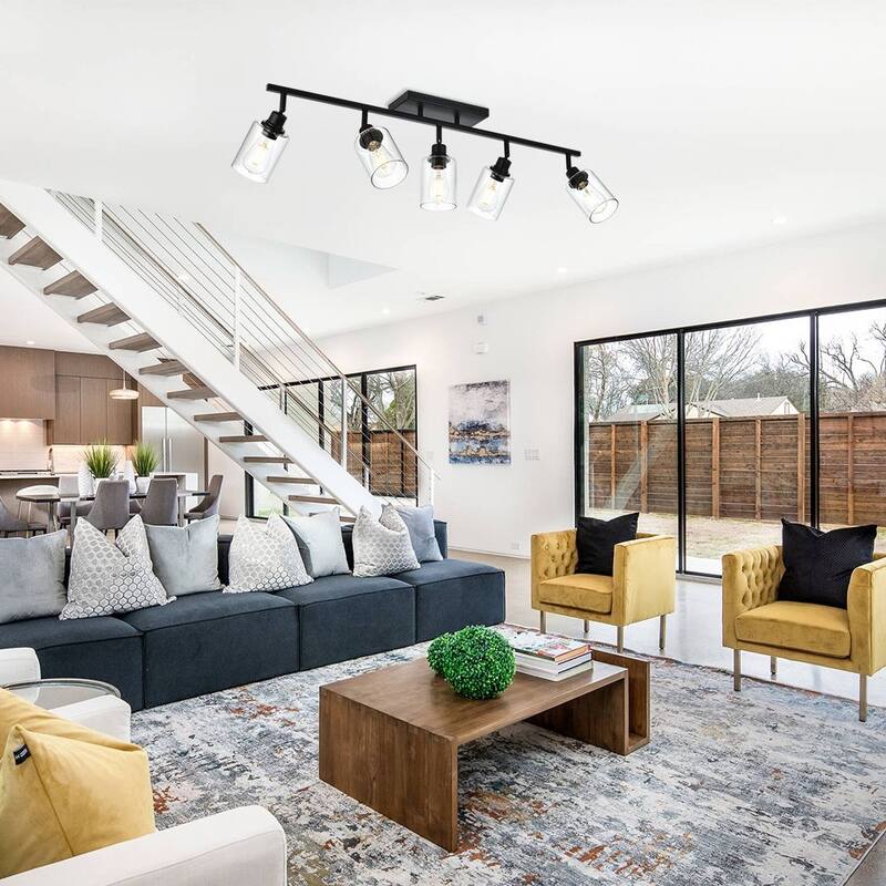 5-Light Vanity Light Bathroom Fixture with Clear Glass Shade, Rotating Metal Ceiling Spotlight Fixture with Track Heads