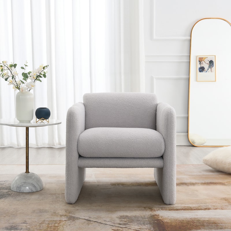 Arm Chair With Waved Arms,Metal Decoration On Both Side Arms,for Primary Living Space,Living Room,Bedroom,Light Grey