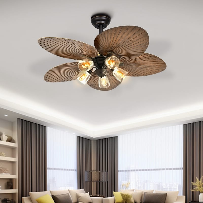 Moasis 52" Tropical Ceiling Fans with Remote,5 Blades Palm Leaf Fan - Dark brown