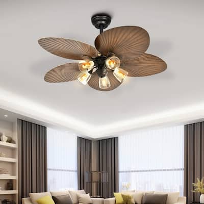 Moasis 52" Tropical Ceiling Fans with Remote,5 Blades Palm Leaf Fan
