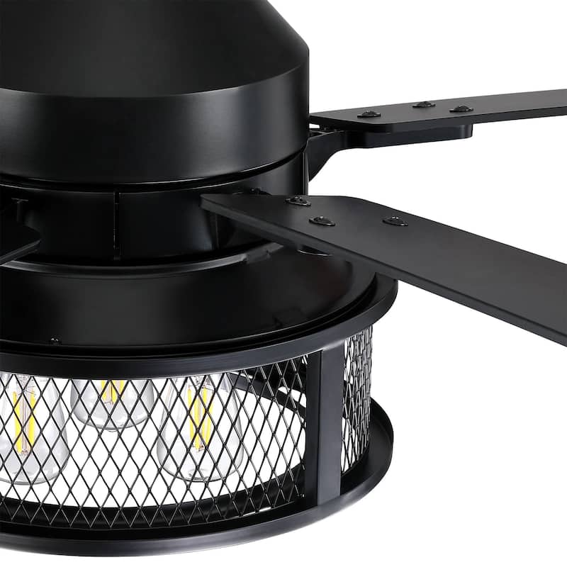 52" 5-Blade Industrial Black Ceiling Fan with Light
