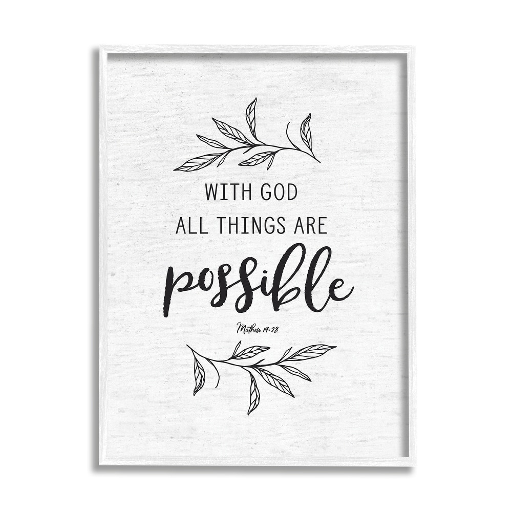 Stupell Motivational Scripture Verse Phrase Botanical Leaf Sprigs Framed Wall Art, Design by Lettered and Lined - White