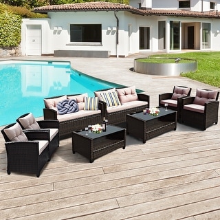 Overstockcostway 8pcs Outdoor Rattan Furniture Set Cushioned Sofa Armrest Table Brown Dailymail