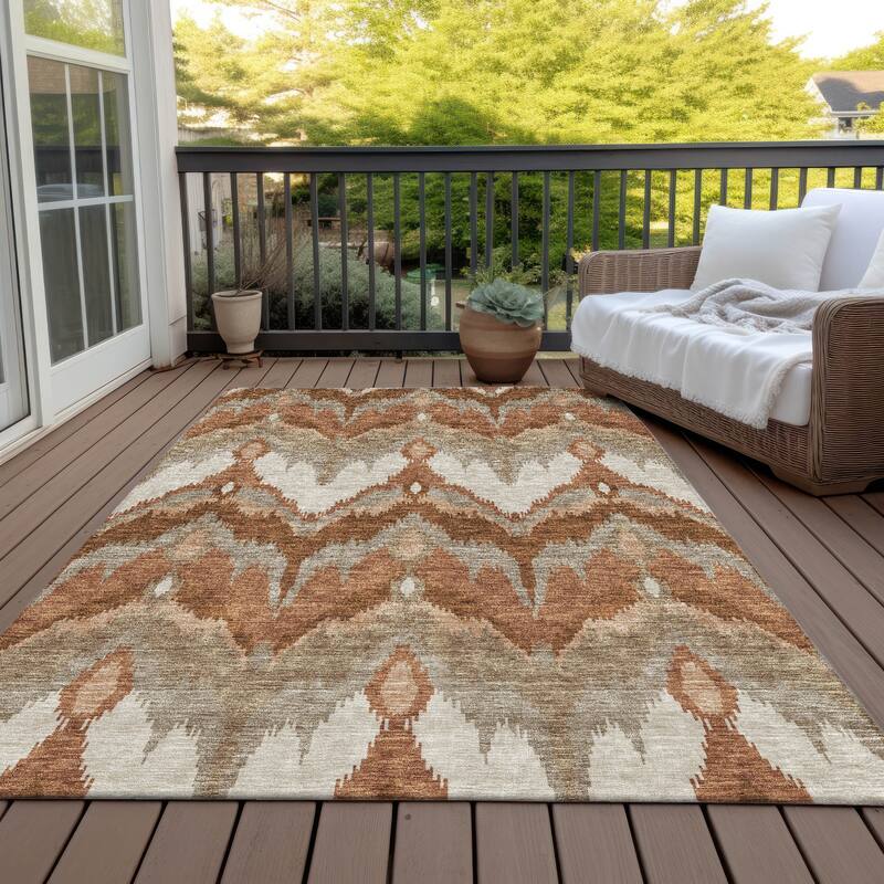 Machine Washable Indoor/ Outdoor Chantille Boho Ikat Rug - Paprika - 9' x 12'
