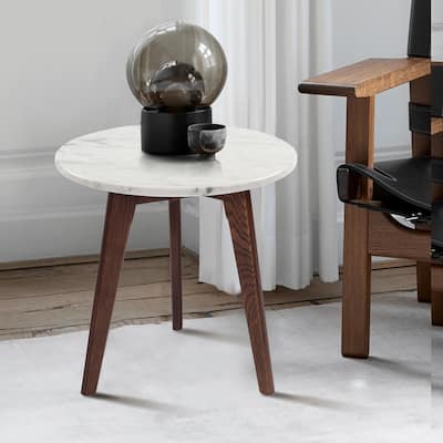 Carson Carrington Tang 15-inch Round Italian Carrara Marble Table - 15.5"L x 15.5"W x 15.5"H