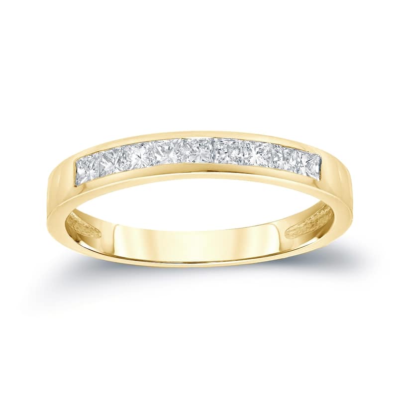Auriya 14k Gold 1/5ctw Princess Cut Diamond Channel Wedding Band - Yellow - 4