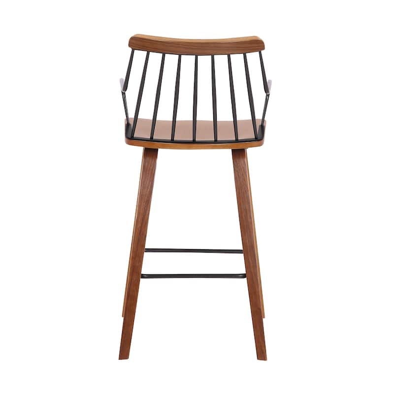 Micah 26" Walnut Wood and Black Metal Farmhouse Counter Stool with Arms