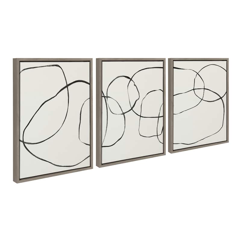 Kate and Laurel Sylvie Dancing Circles BW Framed Canvas by Teju Reval - Grey - 3 Piece 18x24