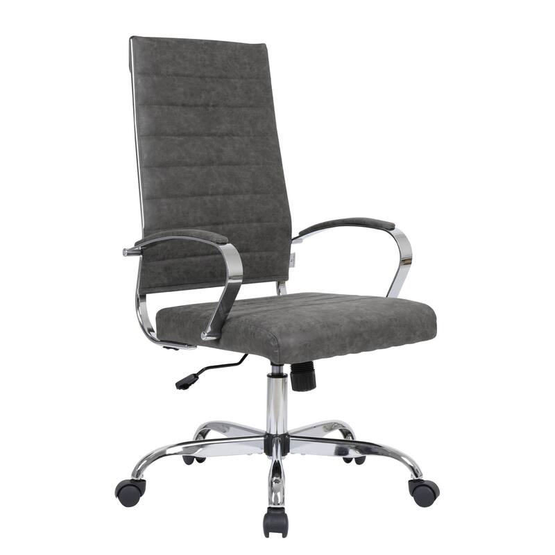 Benmar Leather Executive Office Chair with Chrome Frame, Adjustable Height, Tilt Lock, 360° Swivel, and Smooth Rolling Casters - Charcoal