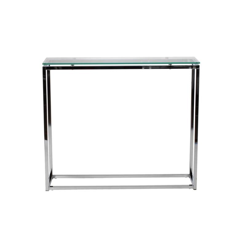 Clear Glass Chrome Console Table Rectangular Steel Sled Base - 35.83" L x 10.04" W x 30.32" H