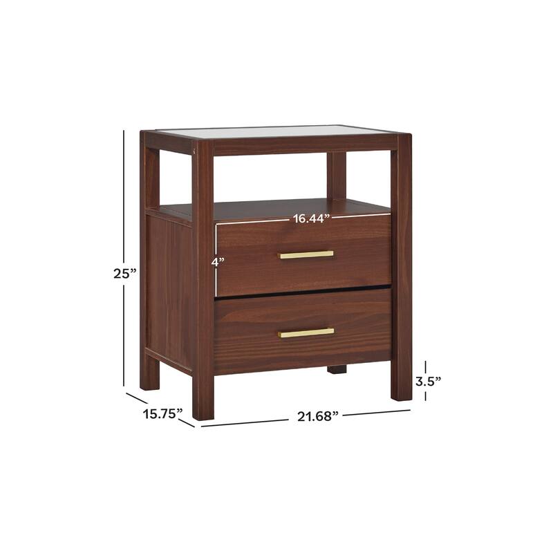 Walker Edison Solid Wood Nightstands with Tempered Glass Top (Set of 2)