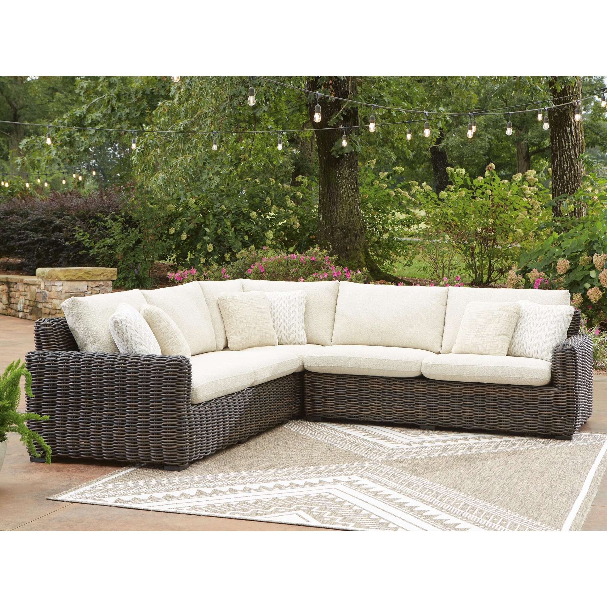 Signature Design by Ashley Kimora Wicker 3-piece Outdoor Sectional - 109"W x 109"D x 32"H