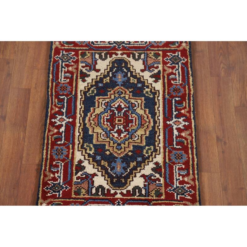 Traditional Heriz Serapi Accent Rug Hand-Knotted Blue Wool Carpet - 2'0" x 3'0"