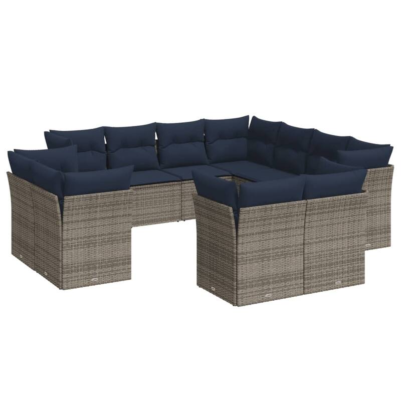 vidaXL Patio Sofa Set with Cushions Outdoor Conversation Furniture Poly Rattan - 21.7" x 24.4" x 27.2"