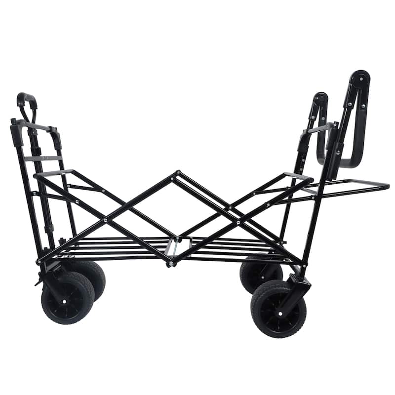 With Push Handle, 480Lbs Collapsible Wagon with Canopy, Wagon cart with 7" All-Terrain Wheels, Lightweight Foldable Wagon