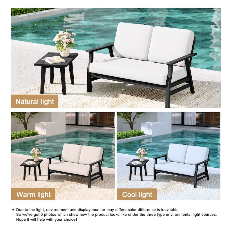 2-Piece Teak Outdoor Loveseat Set with Table.
