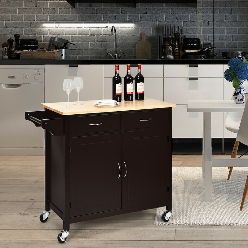 Costway Modern Rolling Kitchen Cart Island Storage Trolley Cabinet