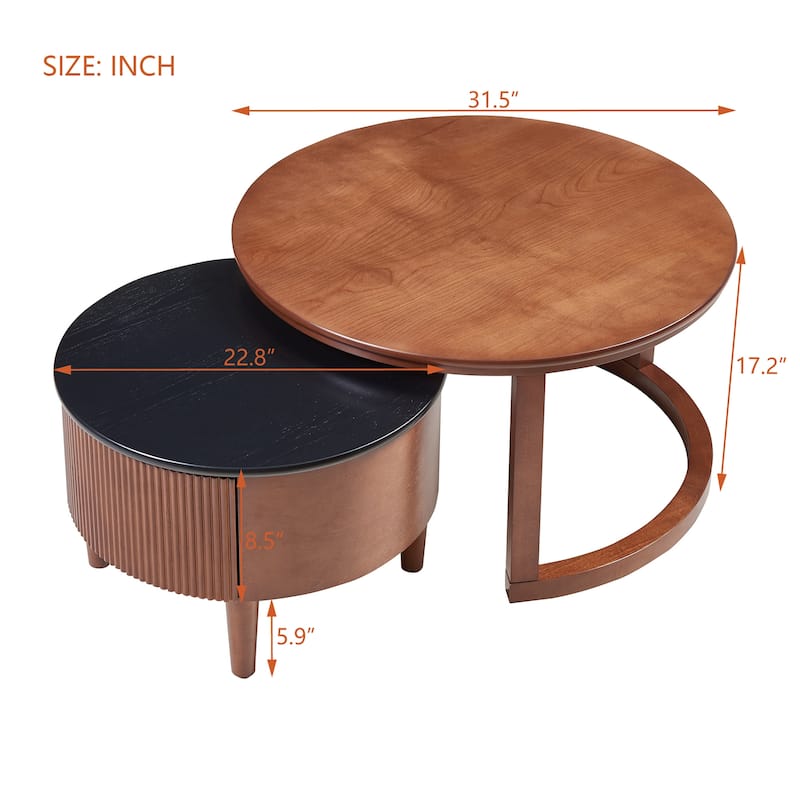 2-Piece Fluted Nesting Coffee Table Set with Hidden Drawer by Harper&Bright Designs