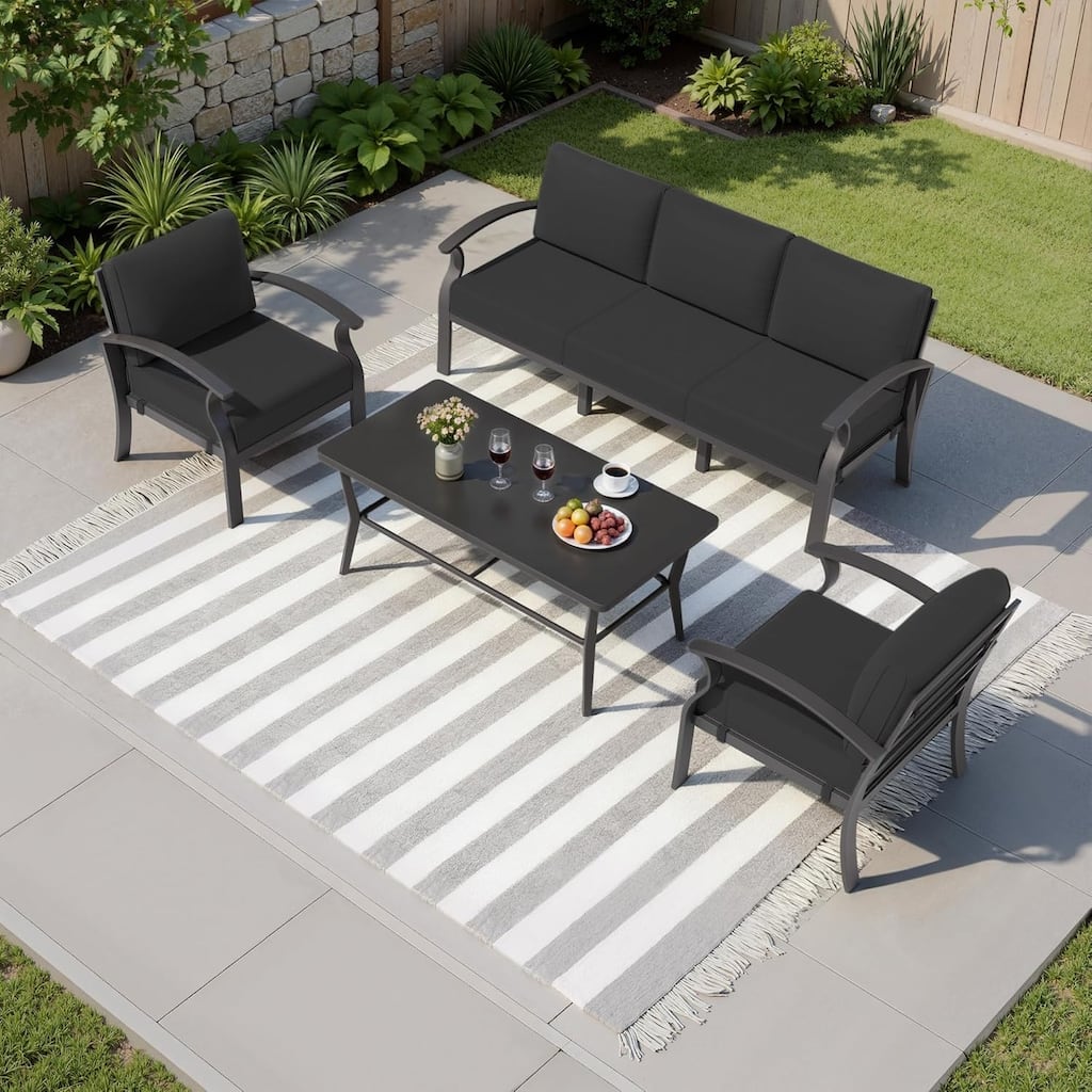 Kullavik Aluminum Outdoor Patio Sectional Sofa Set with Swivel Rocking Chairs and Coffee Table