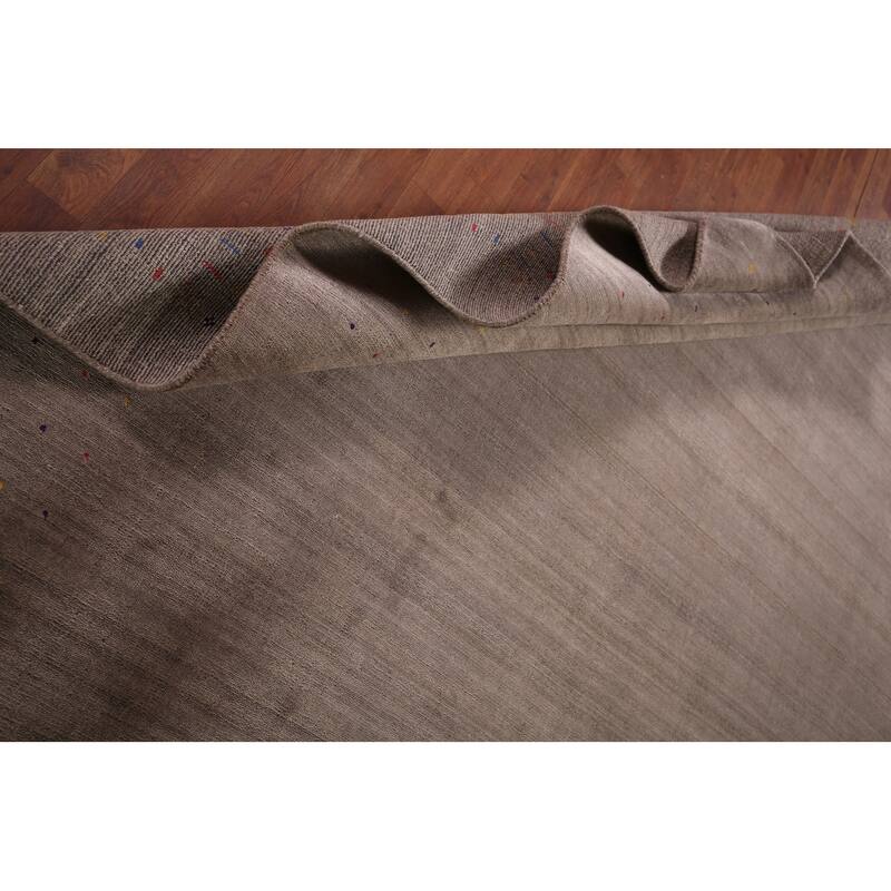 Striped Brown Gabbeh Oriental Area Rug Hand-Knotted Wool Carpet - 8'2" X 9'2"