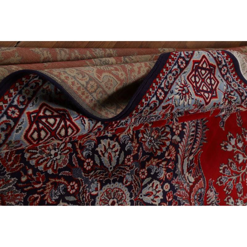 Machine Made Oriental Polyester Carpet Traditional Floral Red Kashan Area Rug - 12' 7'' X 9' 8''