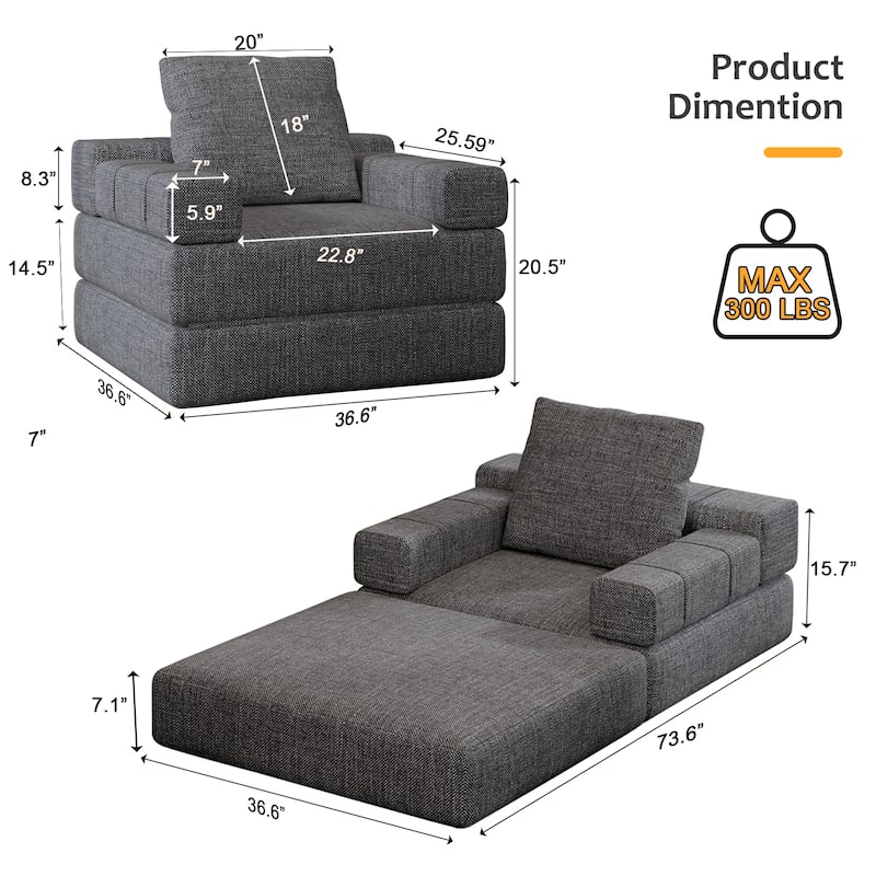 Fabric Folding Single Sleeper Sofa Chair