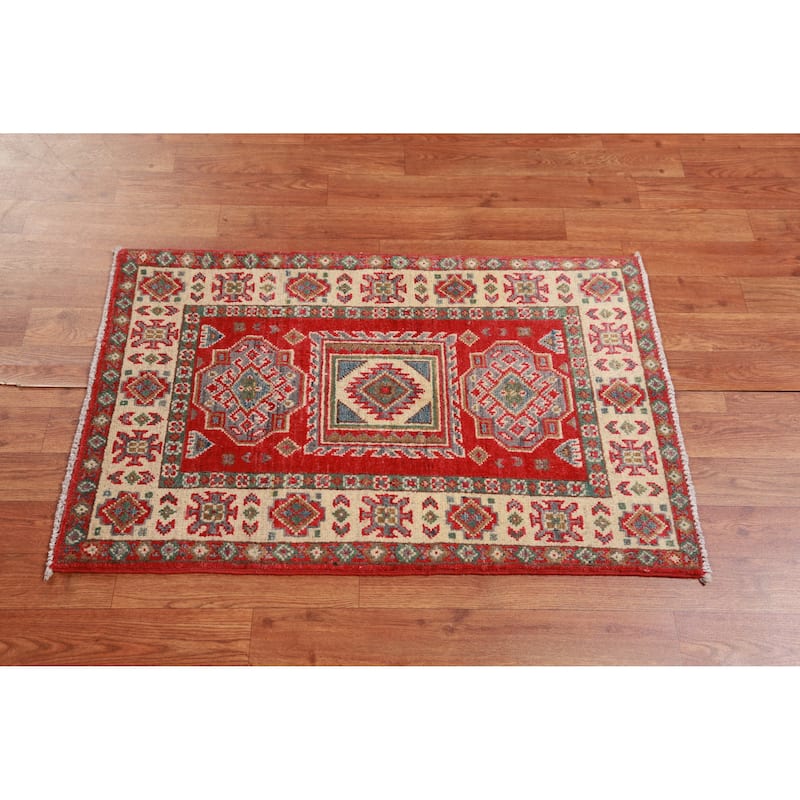 Traditional Red Kazak Oriental Foyer Rug Hand-Knotted Wool Carpet - 2'0"x 3'0"