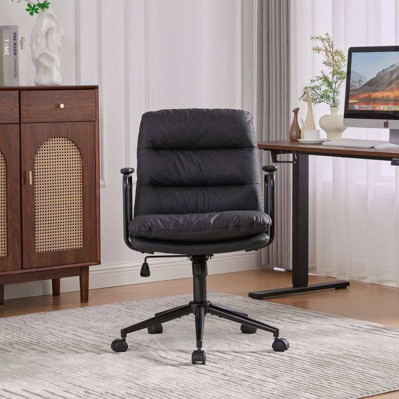 Office Chair,Mid Back Home Office Desk Task Chair with Wheels and Arms Ergonomic PU Leather Computer Rolling Swivel Chair