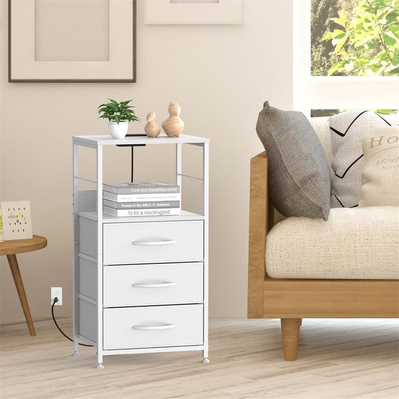 Tall Night Stand with Drawers - White
