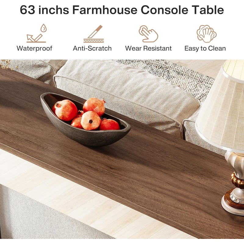 Mirrored Console Table, Farmhouse Wooden Entryway Table with Thickened Legs