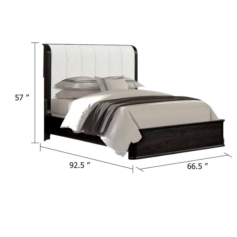 Osko Queen Bed, Vertical Channeled White Upholstered Headboard, Black