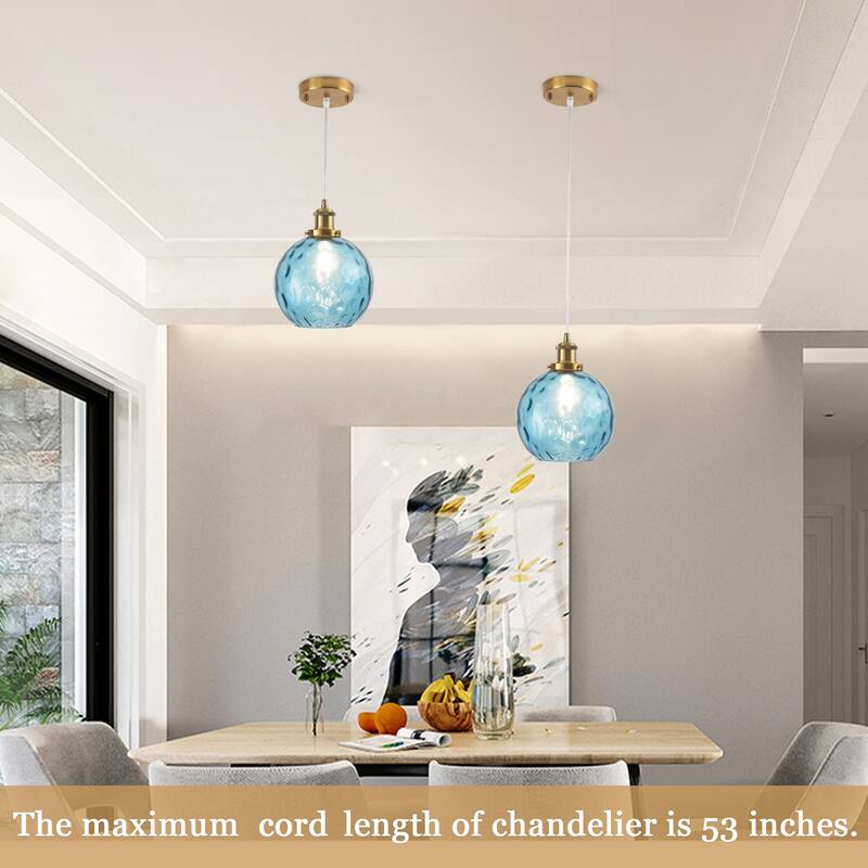 1-Light Glam Modern Metal Hanging Foyer Pendant Light with Glass Shade for Kitchen Island