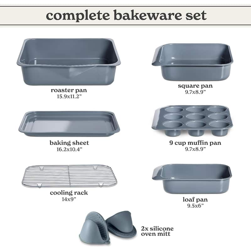 Country Kitchen 8-Piece Bakeware Set, Nonstick Baking Pans & Nesting Baking Sheets, Durable Steel, Grey