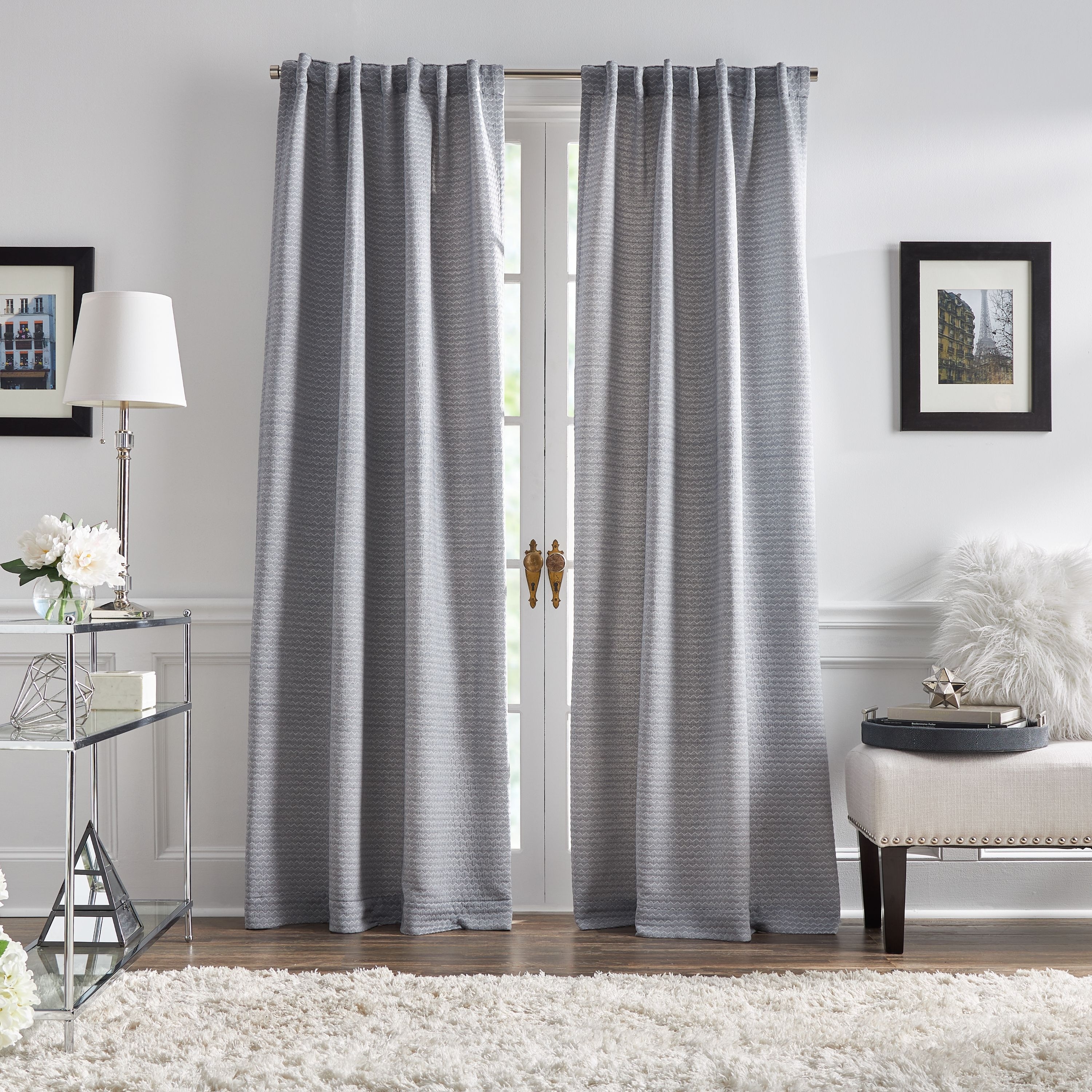 KARL LAGERFELD PARIS Blocked Geo Matelasse Curtain Panel Pair