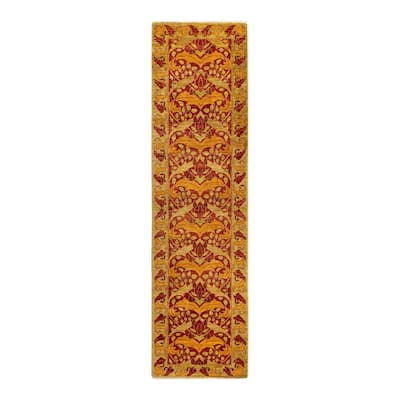 Overton Hand Knotted Wool Vintage Inspired Modern Contemporary Arts & Crafts Yellow Runner Rug - 2' 8" x 10' 1"
