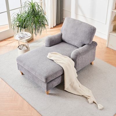 Modern Mid-Century Grey Foam Chaise Lounger Sofa